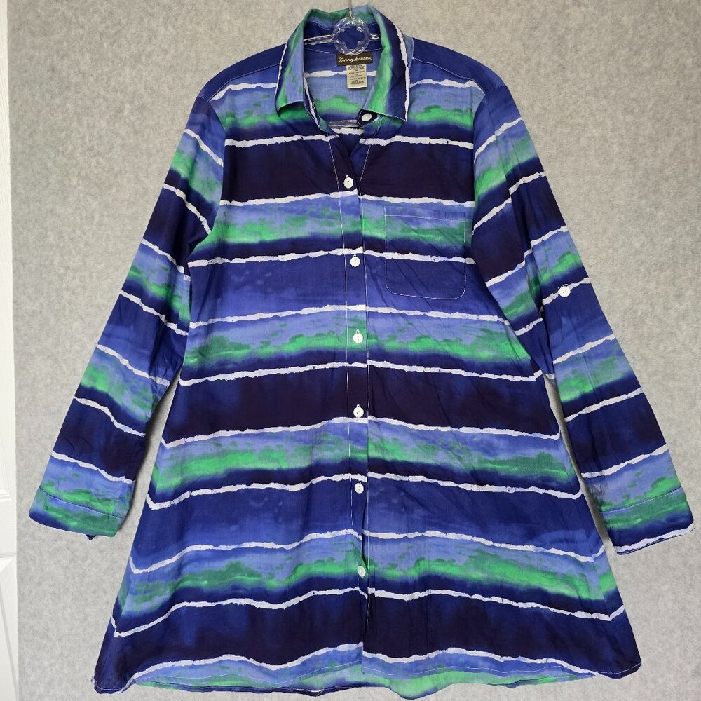 Tommy Bahama Women Sz S/P Striped Tunic Top Cotton Cover Up Coastal Resort Beach